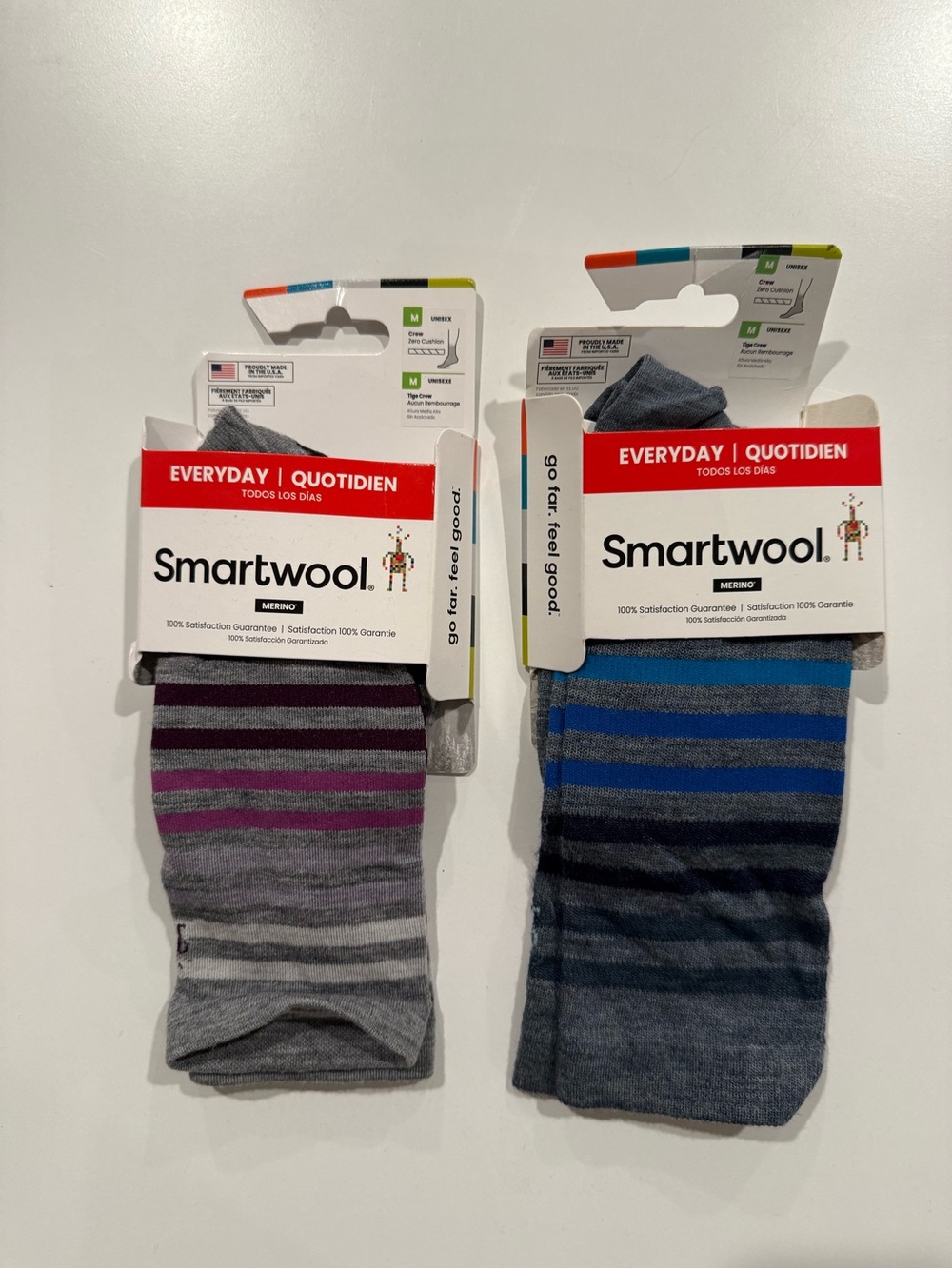 Smartwool Everyday Merino Stripe Socks - Gray with Purple & Gray with Blue